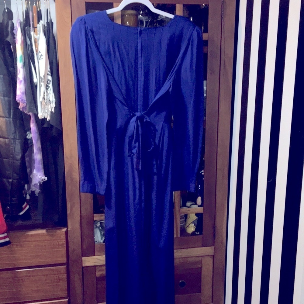 Vintage 80s Royal Blue Prairie Dress Modest Long Sleeve Size 12 Woman’s Large XL - Picture 9 of 17
